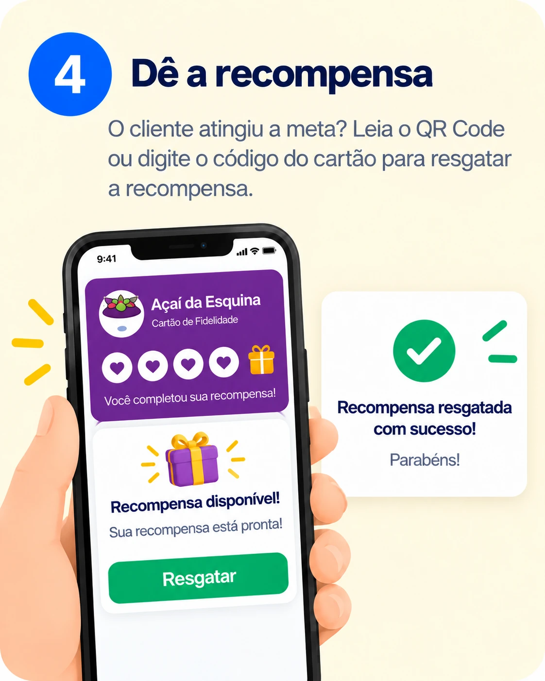 Entrega da recompensa ao cliente que completou o cartão de fidelidade.
